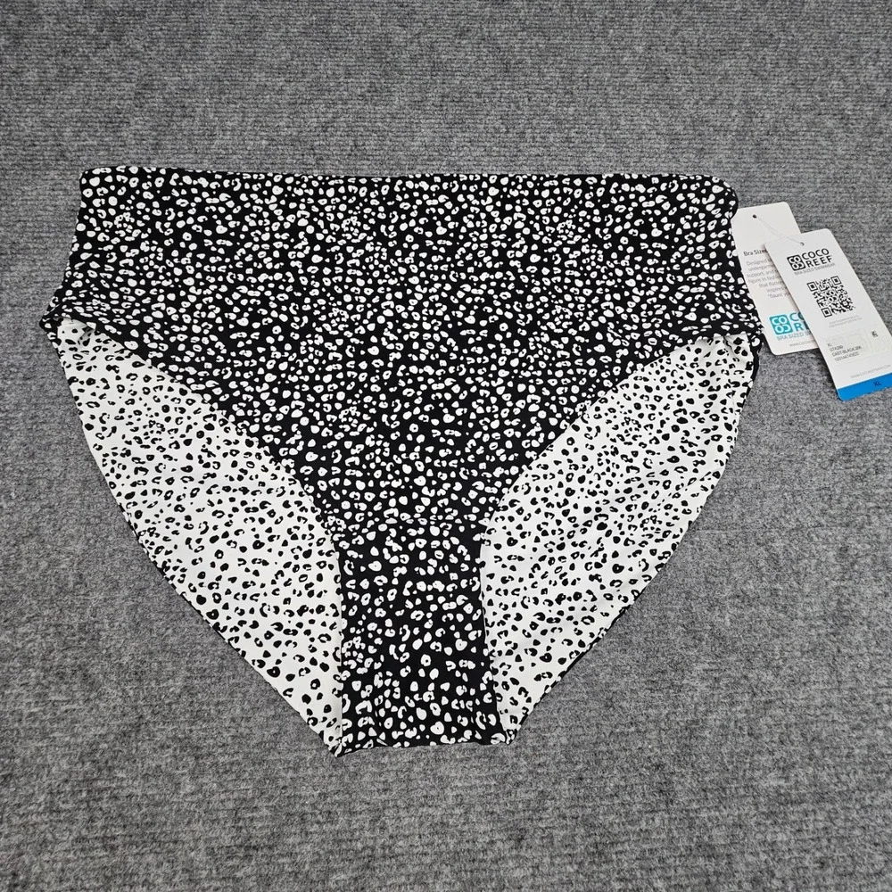Coco Reef‎ Reversible Bikini Bottom High Waist Animal Print Swimwear Black L